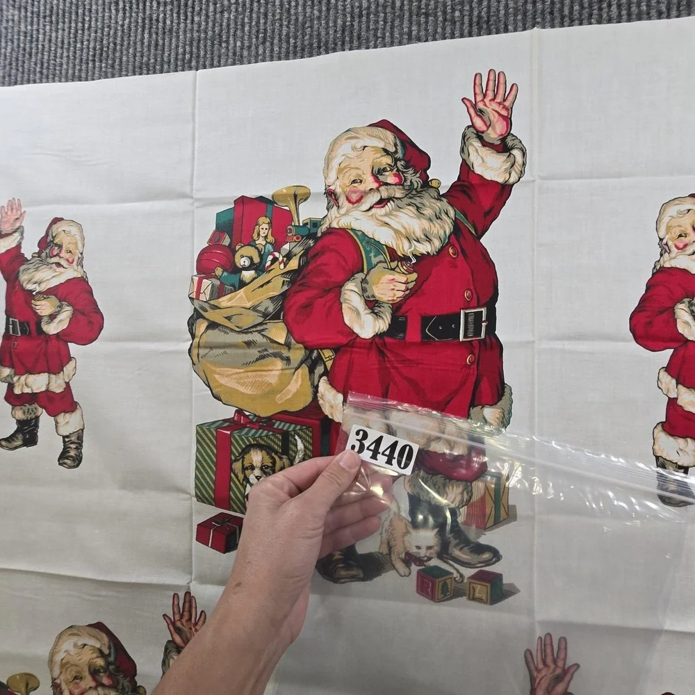 Vintage Wamsutta Hallmark Santa Claus Fabric Panel Christmas Applique Cotton